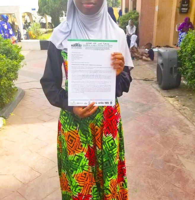 NASFAT honours Aishat Awofeso who scored 9A’s in WAEC with undergraduate scholarship.